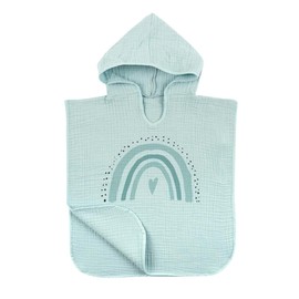 Beach baby london Hooded Blue Rainbow Muslin Poncho Soft Towel, 100% Cotton, 1-3 Years, Beige For Beach Or Bath (rainbow blue, 1-3)