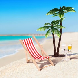 BESPORTBLE Mini Dollhouse Beach Accessories: Miniature Umbrella Chair, Mini Palm Trees Parasols Coffee Table Modle Ornament