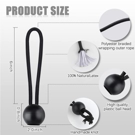 20pcs Ball Bungee Cords, Black Tarp Ties Multipurpose Tie Down Cord for Camping Tents Tarp Canopy Shelter Wall Wire Holding Hoses and Pipe Cargo Hoses (Cord Length: 6inch)