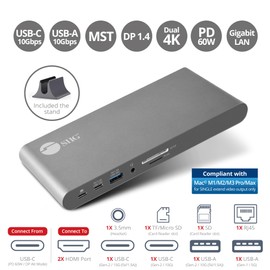 SIIG 4K USB-C MST Docking Station Dual 4K60Hz Display for Windows Laptops, Thunderbolt 3 Compatible, 60W PD, HDMI, Ethernet, SD/TF 3.0, USB 10G, Audio, Vertical/Horizontal Design (JU-DK0N11-S1)