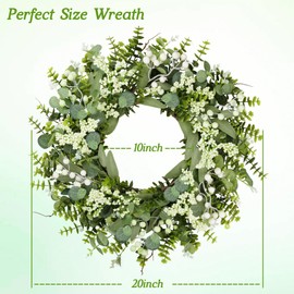 petalyn 18 Inch Green Eucalyptus Wreath for Front Door, Artificial Spring Boxwood Wreath with Big Berries and Sash for Farmhouse, Porch, Wall, Window, Wedding Indoor and Outdoor All Seasons