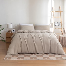 Jessrydo Waffle Duvet Cover King Size Soft Breathable Cooling Luxury 3 Pcs Waffle Bedding Set with 1 Waffle Weave Duvet Cover and 2 Pillowcases, NO Comforter Included (King, Khaki)