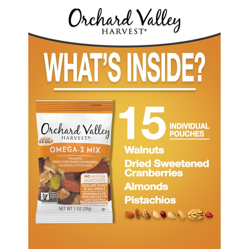 Orchard Valley Harvest Omega-3 Mix, 1 Ounce Bags (Pack of