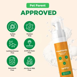 FreshSpritz Waterless Foaming Dog Shampoo with Aloe, No-Rinse Pet Wash for Odor, Dander & Allergens - Non-Sticky, Plant-Based Scent, Fast-Drying Pet Deodorizer Grooming Foam - 250ml (8.5 fl oz)