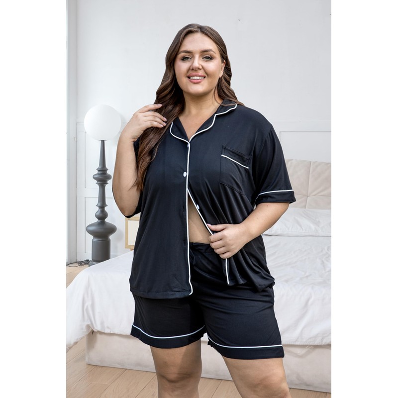 Vozanet Women's Plus Size Button Down Pajamas Soft Lounge Sets