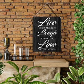 YCYD Live Every Moment Laugh Every Day Wood Sign Rustic Live Laugh Love Wooden Hanging Plaque for Home Wall Art Decoration 8 x 10 Inches Present