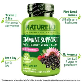 NATURELO Immune Support – Vitamin C, Elderberry, Zinc, Echinacea – Natural Immunity Boost w/Antioxidant, Herbal & Mineral Defense - 60 Vegan Capsules (Pack of 2)