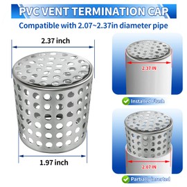 Boltigen PVC Termination Mesh Screen Vent Covers, Stainless Steel Gutter Guard Filter, Conical Exhaust Pipe Cover Strainer, Multihole Cap for 2.07in-2.37in ID Roof Vent and Furnace