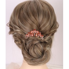 Chargances Luxury Rhinestone French Hair Comb Sparkly Brown Crystal Inlaid Hair Combs with Long Teeth Bridal Wedding Hair Holder Accessories for Women (Brown)