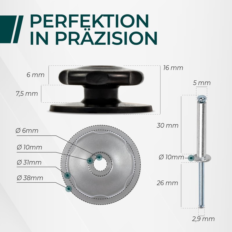 20 round buttons with rivets, tarpaulin buttons, perfect for attaching