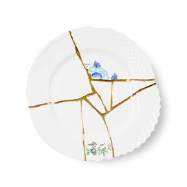 Seletti Kintsugi dinner plate in porcelain and 24 carat gold mod. 3