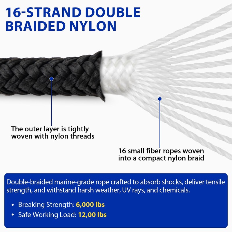Boat Dock Lines Marine Rope - 1/2" x 20ft with