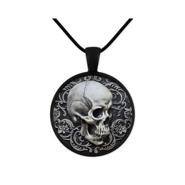 Skull Cameo Style Look Round Black Pendant on Black Cord Necklace/Necklace/Gothic Jewelry