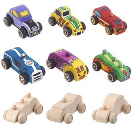 Allazone 12 PCS Wood DIY Car Unfinished Wooden Cars, Wooden Car Crafts with 5 PCS Sticker and 16 PCS Color Pen for Students Home Activities, Craft Projects, Easy Woodworking and Family Time Set