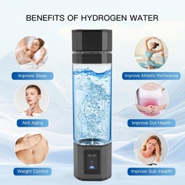 Ausla Wasserstoff Wasserflasche, 5V 300ml 5000PPB 2 Modi Wiederaufladbarer Hydrogen Water Bottle, Glas-Wasserstoff Wassergenerator, 5/10Min schnelle Elektrolyse für Reisen, Sport (BLACK)