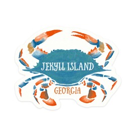 Die Cut Sticker Jekyll Island, Georgia, Blue Crab, Watercolor, Contour Vinyl Sticker 1 to 3 inches (Waterproof Decal for Cars, Water Bottles, Laptops, Coolers), Small