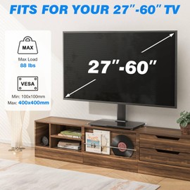 Rfiver Universal Table Top TV Stand TV Base Replacement for Most 27-60 Inch LCD LED Flat Curved Screen TVs Holds up to 88lbs, Height Adjustable TV Mount Stand with Tempered Glass Base, VESA 400x400mm