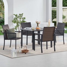 VICLLAX Outdoor Patio Dining Table for 4, Metal Square Patio Table with Umbrella Hole Outdoor Furniture for Garden Deck Balcony, 37" x 37" x 28", Dark Grey