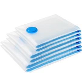 Vacuum Storage Bags - 6 Pack Reusable Strong Space Saver Compression Bags - Vacuum Pack Bags Double Zip Seal Travel Vacuum Storage Bags for Clothes Duvets Quilts Bedding Pillows(2Jumbo+2Large+2Medium)