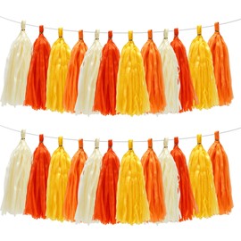 BestoFun 40PCS Fall Party Decorations Orange Yellow Tassel Garland Banner, Girl Groovy Birthday Baby Shower Wedding Autumn Thanksgiving Halloween Room Wall Hanging Décor