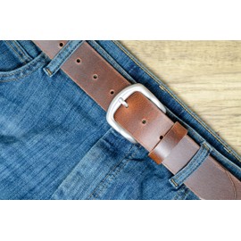 Ashford Ridge Made in England 38mm Full Hide Leather Belt with Horse Shoe Buckle - Antique XL