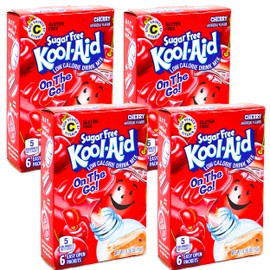 Kool-Aid Sugar Free Low Calorie Drink Mix 6 easy open packets (Pack of 4) Gluten Free (Cherry)