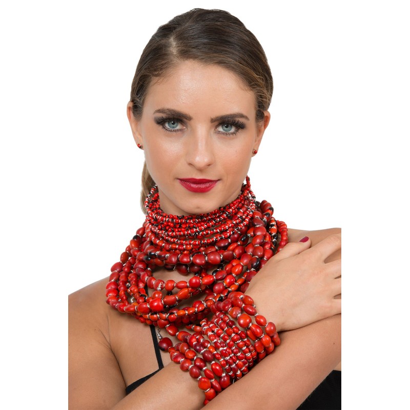 Peruvian Gift Dangle Earrings For Women - Red Natural Huayruro