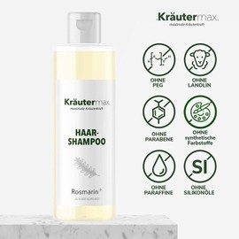 Kräutermax Rosemary Shampoo Hair Shampoo for Hair Care with Rosemary Oil, Guarana, Green Tea, Aloevera 250 ml