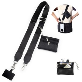 Yitexin Clip and Go Phone Strap with Wallet Crossbody Lanyard - Adjustable with Zippered Pouch Chain, Portable Crossbody for All Phones (Black)