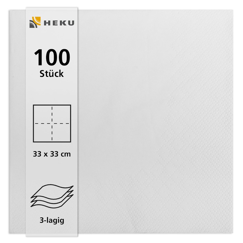 HEKU 30241-01: 100 Plain Napkins, 3-Ply, 33 x 33 cm,