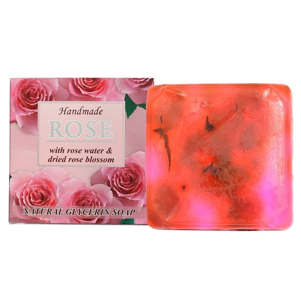 ROSE Pack of 3 Natural Solid Hand Soap, Face Soap and Body Soap, Moisturising Cleansing Body Soap with Damascena Rose Water