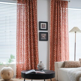 Sagnoly Boho Curtains for Living Room Terracotta Floral Vintage Farmhouse Patterned Curtains 84 Inch Length Semi Sheer Rustic Curtain Drapes Burnt Orange