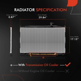 A-Premium Engine Coolant Radiator Assembly with Transmission Oil Cooler Compatible with Hyundai Santa Fe 2007 2008 2009, 2.7L 3.3L