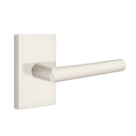 EMTEK Modern Rectangular Rosette Privacy Set with Matching Finish Stuttgart Lever - Choice of Left/Right Handing and 7 Finishes - 5212STURHUS15 - Right Handed (RH) - Satin Nickel (US15)