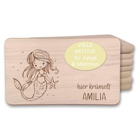 My Sweetheart® Personalisiertes Frühstücksbrett | Kinder Brotzeitbrett mit Gravur | Geburtstagsgeschenk, Weihnachtsgeschenk | Geschenkidee Buche Holzbrett für Jungen & Mädchen (Meerjungfrau)