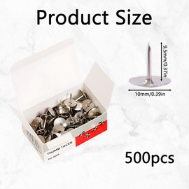 Pack of 500 Thumbtacks, Silver for Office and Household, 3/8 Inch Head Diameter with 5/16 Inch Steel Pin, Ideal for Bulletin Boards and Documents