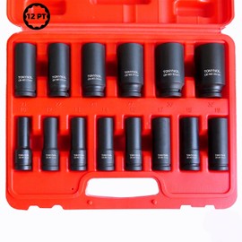 TONYNOL 1/2 Inch Deep Drive Impact Socket Set,12-Point,Metric (10mm-32mm),14 Pcs,Cr-Mo Steel,With a Storage Case