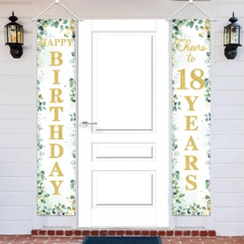 Kreatwow Sage Green 18th Birthday Door Banner 18th Birthday Decorations For Girls Boys Sage Green 18th Birthday Decorations Greenery 18th Birthday Porch Sign Banner 18th Birthday Decor for Wall Door