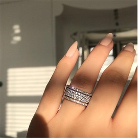 925 Sterling Silver Shiny Full Diamond Ring Cubic Zirconia Rings CZ Diamond Multi Row Ring Eternity Engagement Wedding Band Ring for Women (US Code 10)