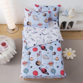 qjmiaofang Space Zipper Bedding Sets Twin Universe Comforter Set 4Pieces Galaxy Themed All in One Zipper Bed Set Planets Stars Rocket Printed Bed in A Bag for Home Decor