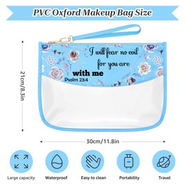 Sazuwu Christian Gifts for Women Faith Blue Makeup Bag with Zipper Inspirational Gifts for Friends Religious Christian Positive Quotes Cosmetic Travel Bag Organizer Baptism Gifts for Girls