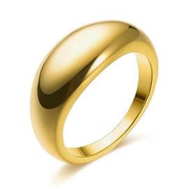 LIAN 18K Gold Plated Chunky Dome Ring Teardrop Croissant Twisted Braided Gold Plated Ring Chunky Signet Ring for Women Wide Statement Wedding Ring Minimalist Size 6 to 8