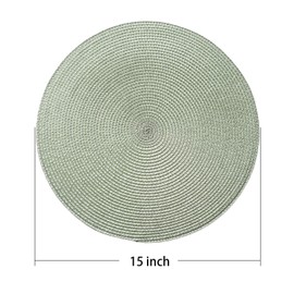 AHHFSMEI Round Braided Placemats Set of 8 Round Table Mats for Dining Tables Natural Woven Heat Resistant Place mats 15 Inch (Fog Green,8)