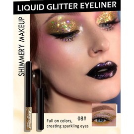 Liquid Glitter Eyeliner, Metallic Matte Shimmer Liquid Eyeshadow, High Pigmented Gold Glow Color Chameleon Diamond Eye Liner, Long Lasting Waterproof Smudge-proof Sparkly Shiny Eye Makeup for Women-08
