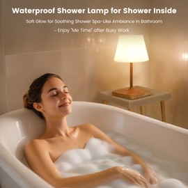 GoHoKi Women's Table Lamp Battery-Operated: 2025 Warm-Lighting Small Lamp with Metal Base - Bathroom Shower Spa-Like for Aged 25-34 Wellness Lifestyle (Wood-Gain)