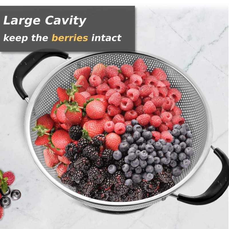 5 Qt Colander 18/8 Stainless Steel Colander Silicone Handle Easy