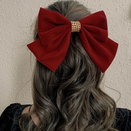 Large Hair Bows for Women Black Hair Bow Big Bow Hair Clip Girl French Barrette with with Velvet Hair Bows Solid Color Ponytail Hair Accessories (Black & Burgundy) (Burgundy)