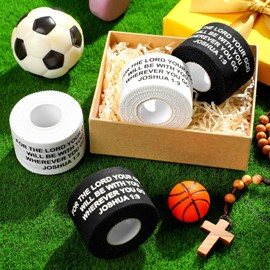 Geiserailie 4 Pcs Christian Wrist Tape Bible Verse Athletic Tape 1.5in x 25ft Football Wrist Tape for Men Women Jesus Bible Verse Cotton Sports Tape for Baseball Gymnastics Athlete Injury
