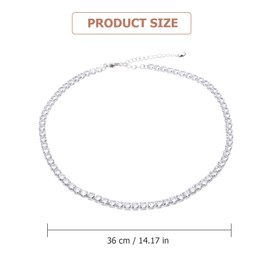 Rhinestones Choker Diamante Choker Sparkling Diamond Silver Crystal Clavicle Chain Cubic Zirconia Necklace Dainty Classic Round Chain Choker for Hot Girl Women, 4mm- 14+2inch, 08802WGY1A16W