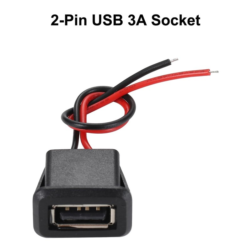 Greluma 5pcs 3A 2 Pin USB Female 2 Wire USB